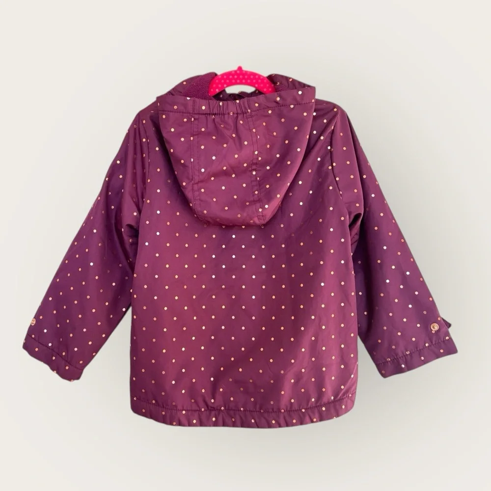 OshKosh Fleece Lined Rain Jacket Coat 4T Plum Polka Dot Hooded
